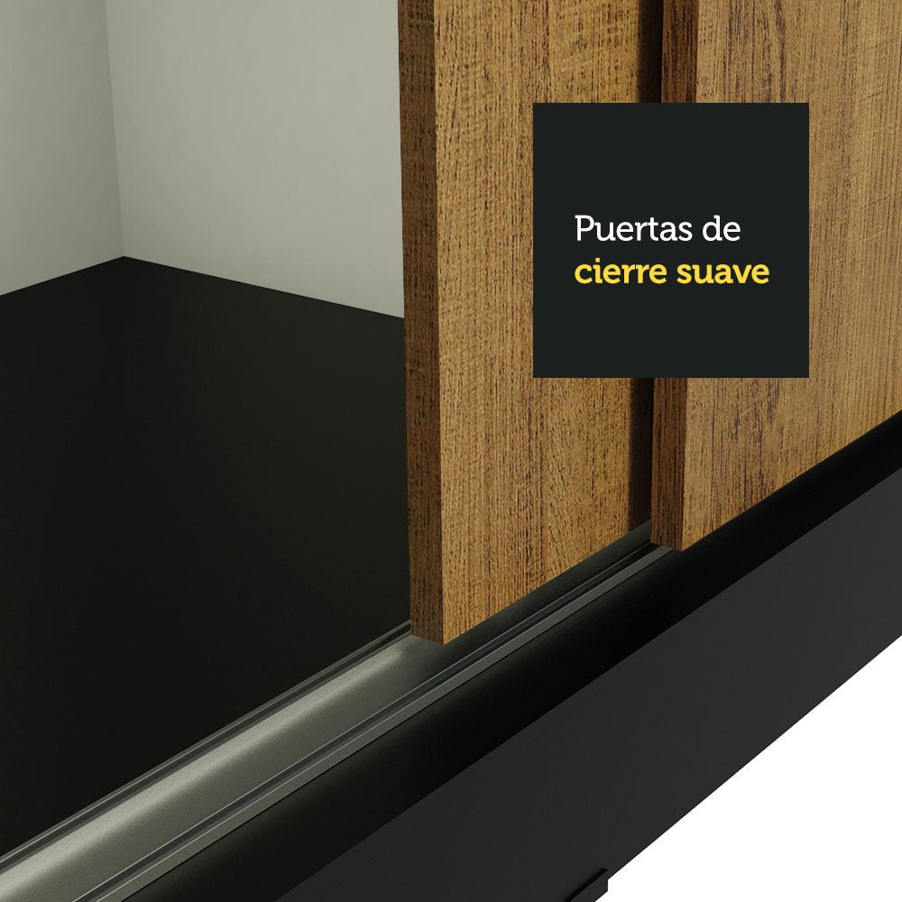 Closet Tokio Negro y Marron 109x218cm con Espejo con Dos Cajones Cinco Entrepaños y Siete Compartimientos - CLOSETS | Bylmo