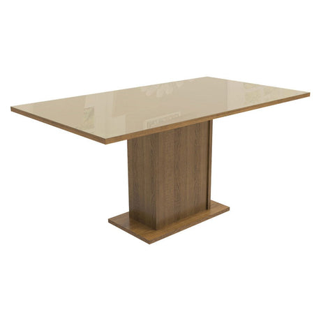 Comedor Marron y Crema 160x80cm Rectangular de Seis Puestos sin Sillas y con Cubierta de Cristal - COMEDORES | Bylmo