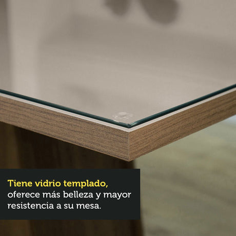 Comedor Marron y Crema 160x80cm Rectangular de Seis Puestos sin Sillas y con Cubierta de Cristal - COMEDORES | Bylmo