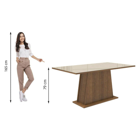 Comedor Marron y Crema 160x79cm Rectangular de Seis Puestos sin Sillas y con Cubierta de Cristal - COMEDORES | Bylmo