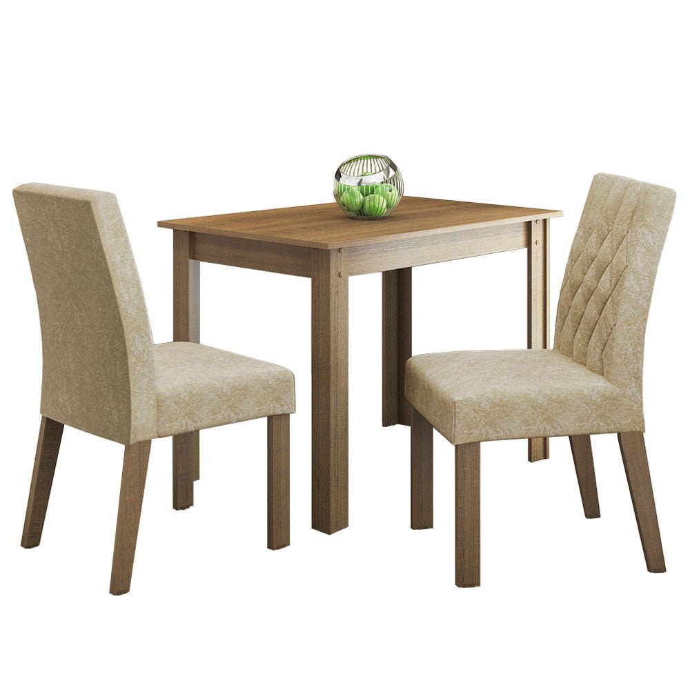 Comedor Lidia Marron y Beige 104x76cm Cuadrado de 2 Puestos con 2 Sillas - COMEDORES | Bylmo