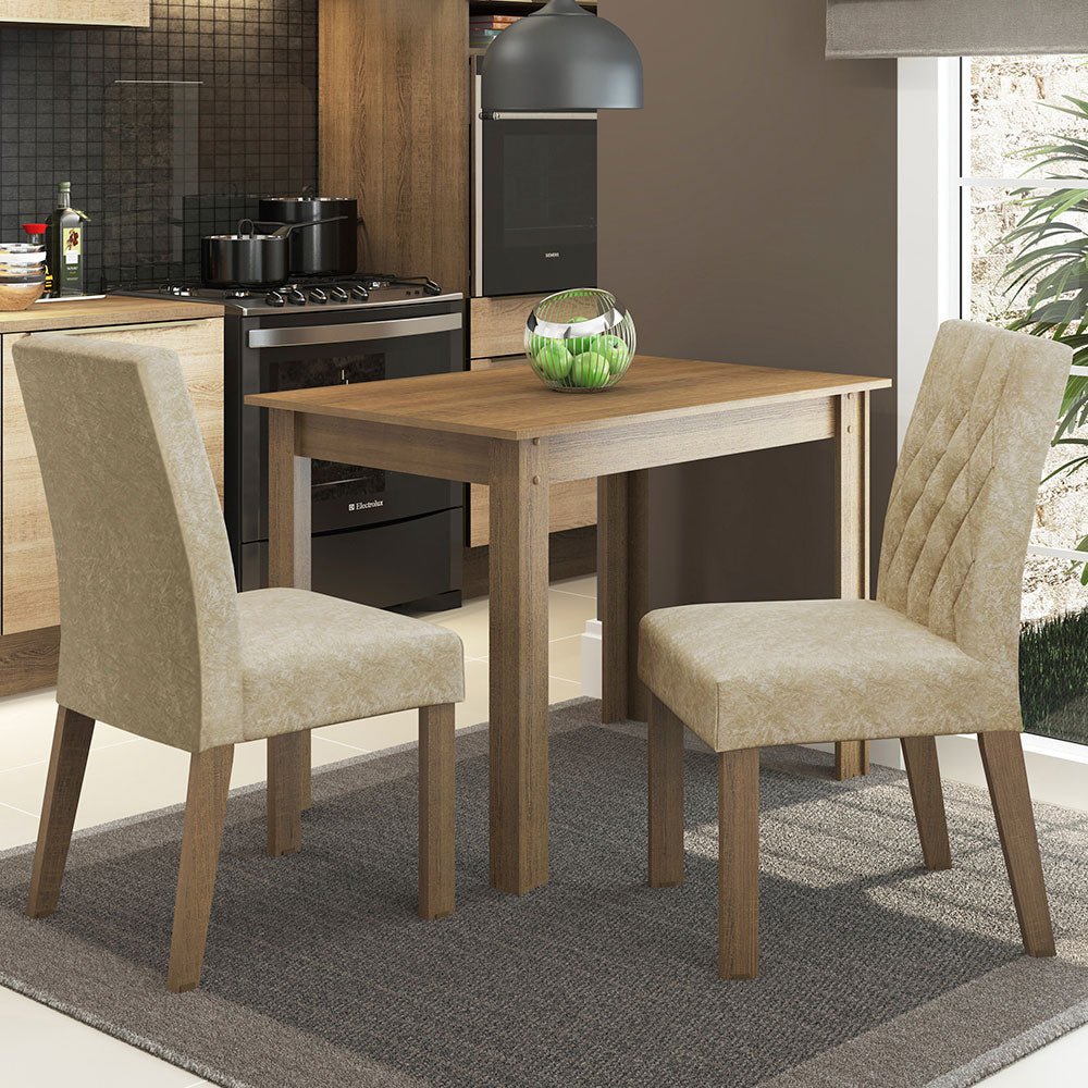 Comedor Lidia Marron y Beige 104x76cm Cuadrado de 2 Puestos con 2 Sillas - COMEDORES | Bylmo