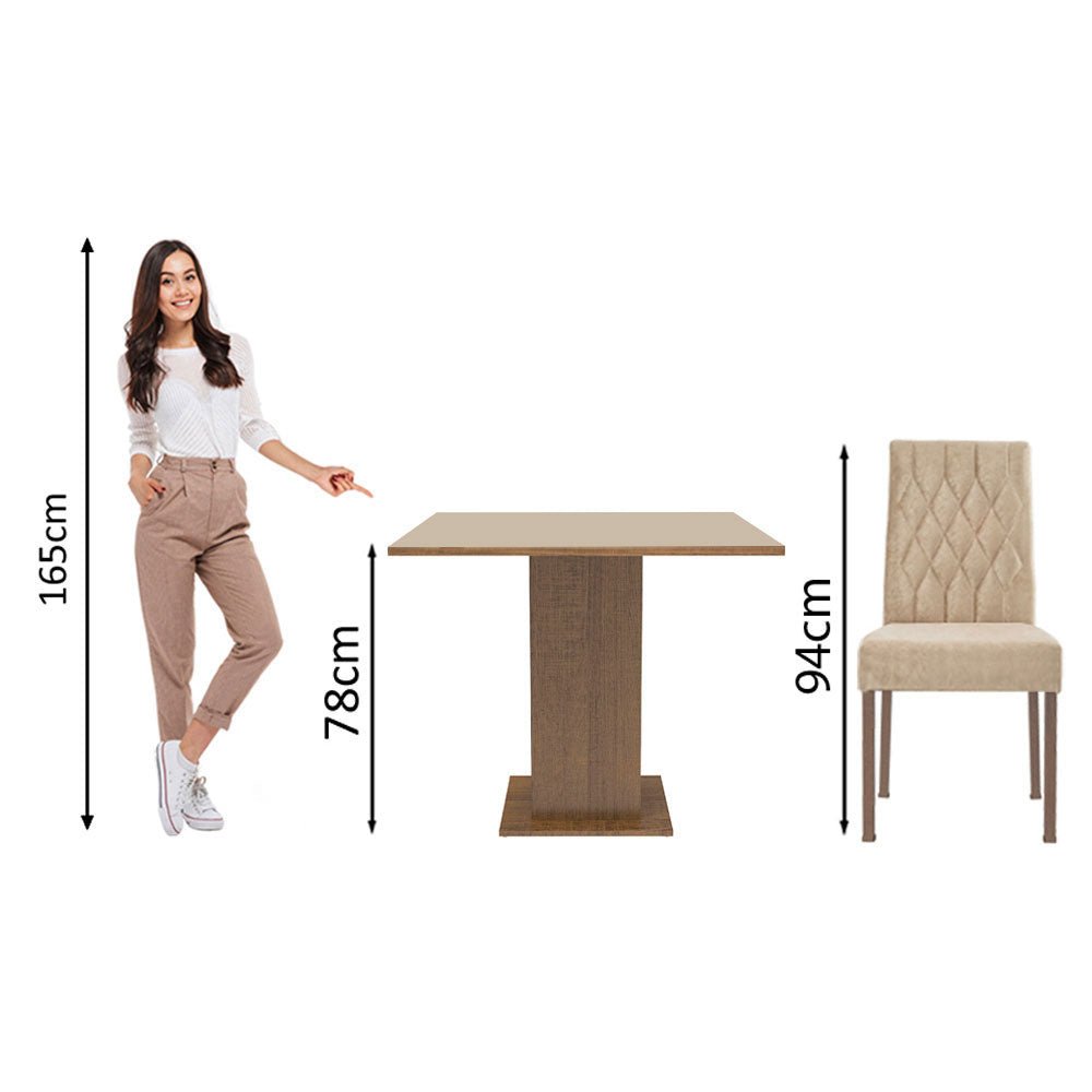 Comedor Livia Marron y Crema 90x78cm Cuadrado de 4 Puestos con 4 Sillas - COMEDORES | Bylmo