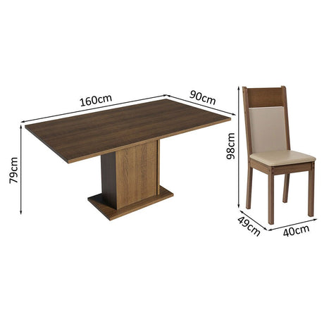 Comedor Elisa Marron y Crema 160x79cm Cuadrado de 4 Puestos con 4 Sillas - COMEDORES | Bylmo