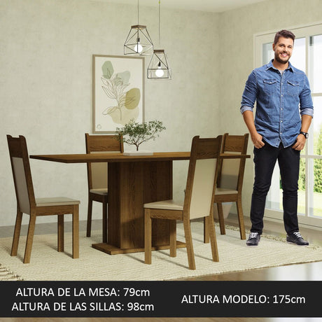 Comedor Elisa Marron y Crema 160x79cm Cuadrado de 4 Puestos con 4 Sillas - COMEDORES | Bylmo