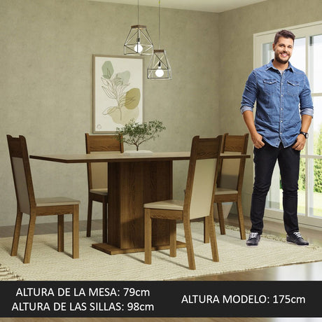 Comedor Elisa Crema y Marron 160x79cm Cuadrado de 4 Puestos con 4 Sillas - COMEDORES | Bylmo