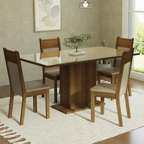 Comedor Greta Crema y Marron 160x80cm Cuadrado de 4 Puestos con 4 Sillas - COMEDORES | Bylmo