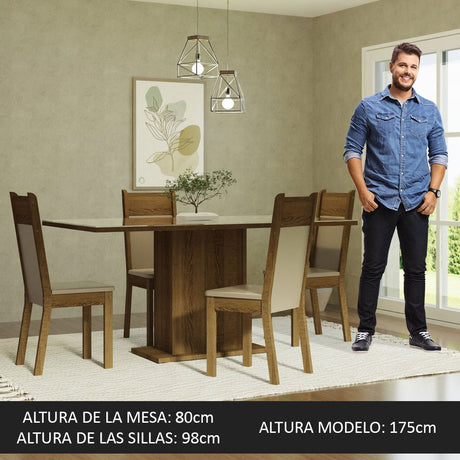Comedor Greta Crema y Marron 160x80cm Cuadrado de 4 Puestos con 4 Sillas - COMEDORES | Bylmo