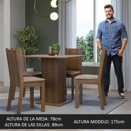 Comedor Samara Marron y Crema 90x78cm Cuadrado de 4 Puestos con 4 Sillas - COMEDORES | Bylmo