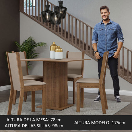Comedor Briana Marron y Crema 90x78cm Cuadrado de 4 Puestos con 4 Sillas - COMEDORES | Bylmo