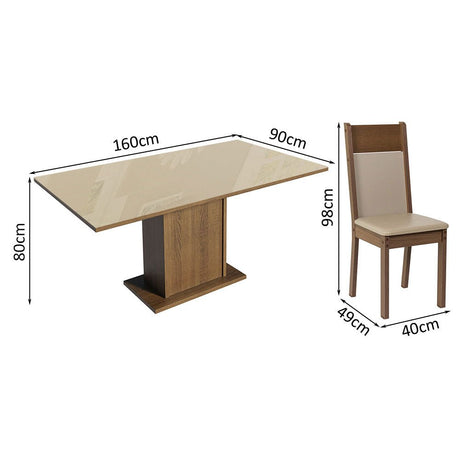 Comedor Francine Crema y Marron 160x80cm Cuadrado de 6 Puestos con 6 Sillas - COMEDORES | Bylmo