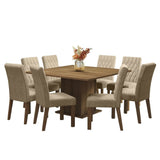 Comedor Leila Marron y Beige 136x77cm Cuadrado de 8 Puestos con 8 Sillas - COMEDORES | Bylmo