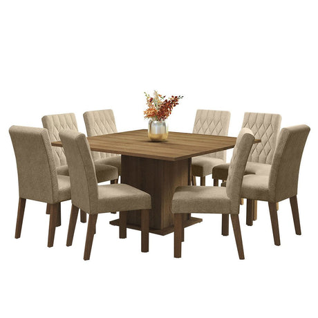 Comedor Leila Marron y Beige 136x77cm Cuadrado de 8 Puestos con 8 Sillas - COMEDORES | Bylmo