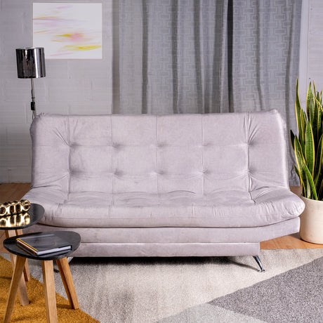 Sofá Cama Valencia Plata 180x85cm De Tres Puestos Antifluido con Patas y Dos Cojines Decorativos - SOFAS Y POLTRONAS | Bylmo