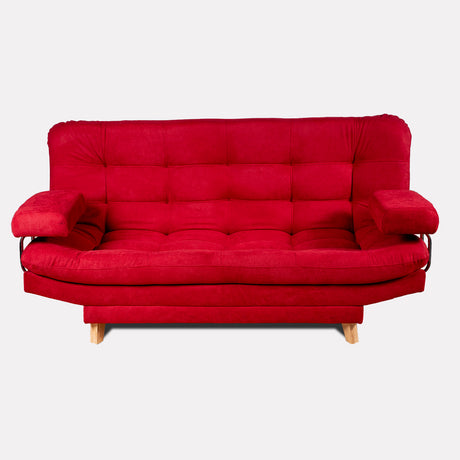 Combo Sofá Cama y Puff Valencia Rojo 180x85cm De Tres Puestos Antifluido con Patas - SOFAS Y POLTRONAS | Bylmo