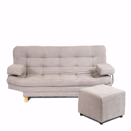 Combo Sofá Cama y Puff Valencia Gris Claro 180x85cm De Tres Puestos Antifluido con Patas - SOFAS Y POLTRONAS | Bylmo