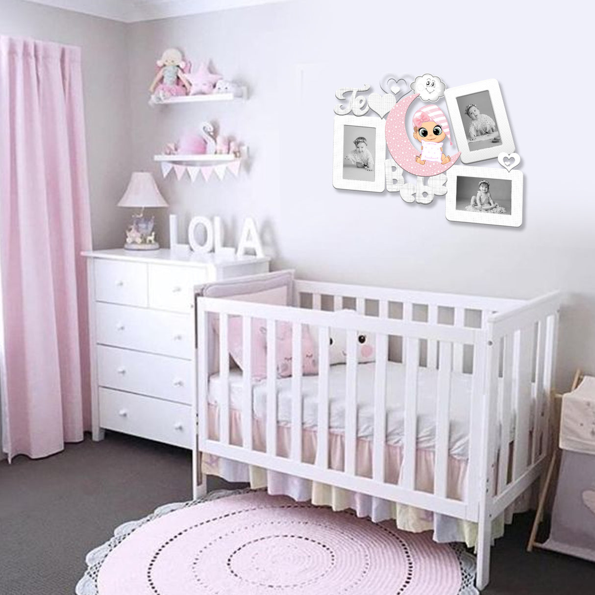 Cuadro Portarretrato Te Amo Bebé Blanco y Rosa 47.5x36cm sin Marco y con Vidrio Protector - PORTARRETRATOS | Bylmo