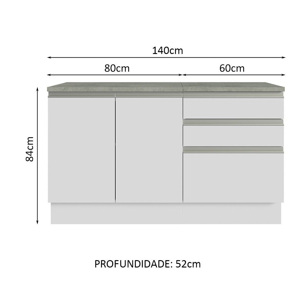 Mueble para Lavamanos Blanco 140x84cm Individual sin Lavamanos con Tres Cajones - MUEBLES PARA LAVAMANOS | Bylmo