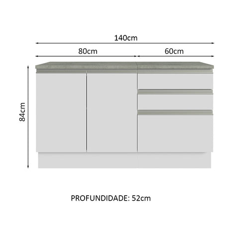 Mueble para Lavamanos Blanco 140x84cm Individual sin Lavamanos con Tres Cajones - MUEBLES PARA LAVAMANOS | Bylmo