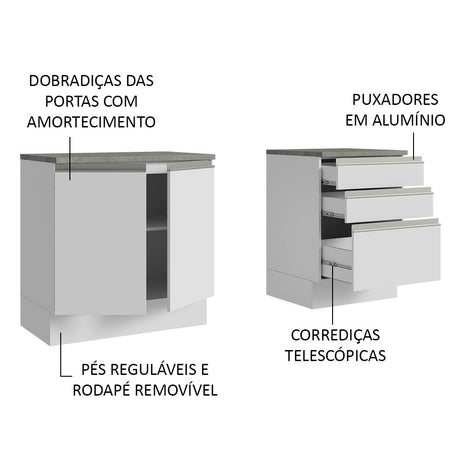 Mueble para Lavamanos Blanco 140x84cm Individual sin Lavamanos con Tres Cajones - MUEBLES PARA LAVAMANOS | Bylmo