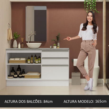 Mueble para Lavamanos Blanco 140x84cm Individual sin Lavamanos con Tres Cajones - MUEBLES PARA LAVAMANOS | Bylmo