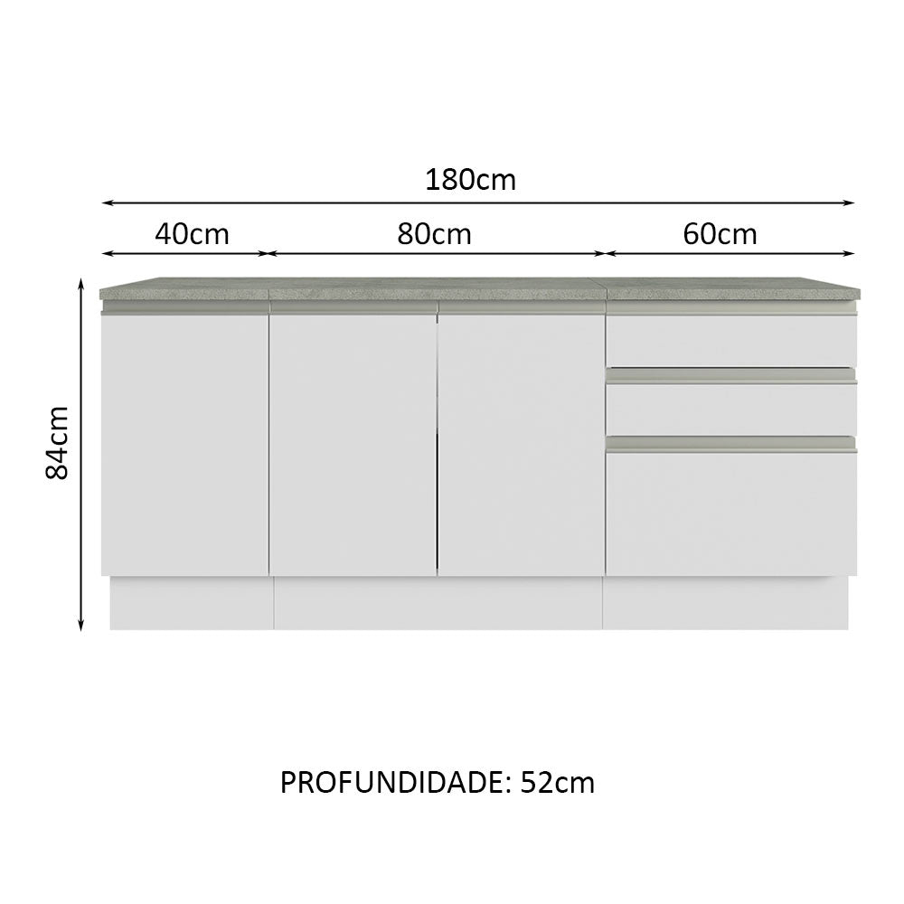 Mueble para Lavamanos Blanco 180x84cm Individual sin Lavamanos con Tres Cajones - MUEBLES PARA LAVAMANOS | Bylmo