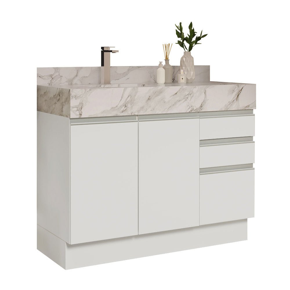 Mueble para Lavamanos Blanco 120x81cm Individual Sin Lavamanos con Patas y Tres Cajones - MUEBLES PARA LAVAMANOS | Bylmo