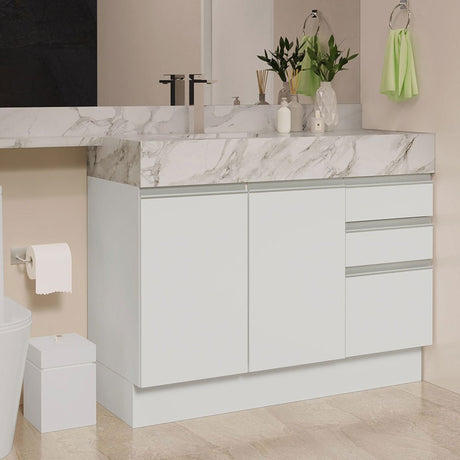 Mueble para Lavamanos Blanco 120x81cm Individual Sin Lavamanos con Patas y Tres Cajones - MUEBLES PARA LAVAMANOS | Bylmo