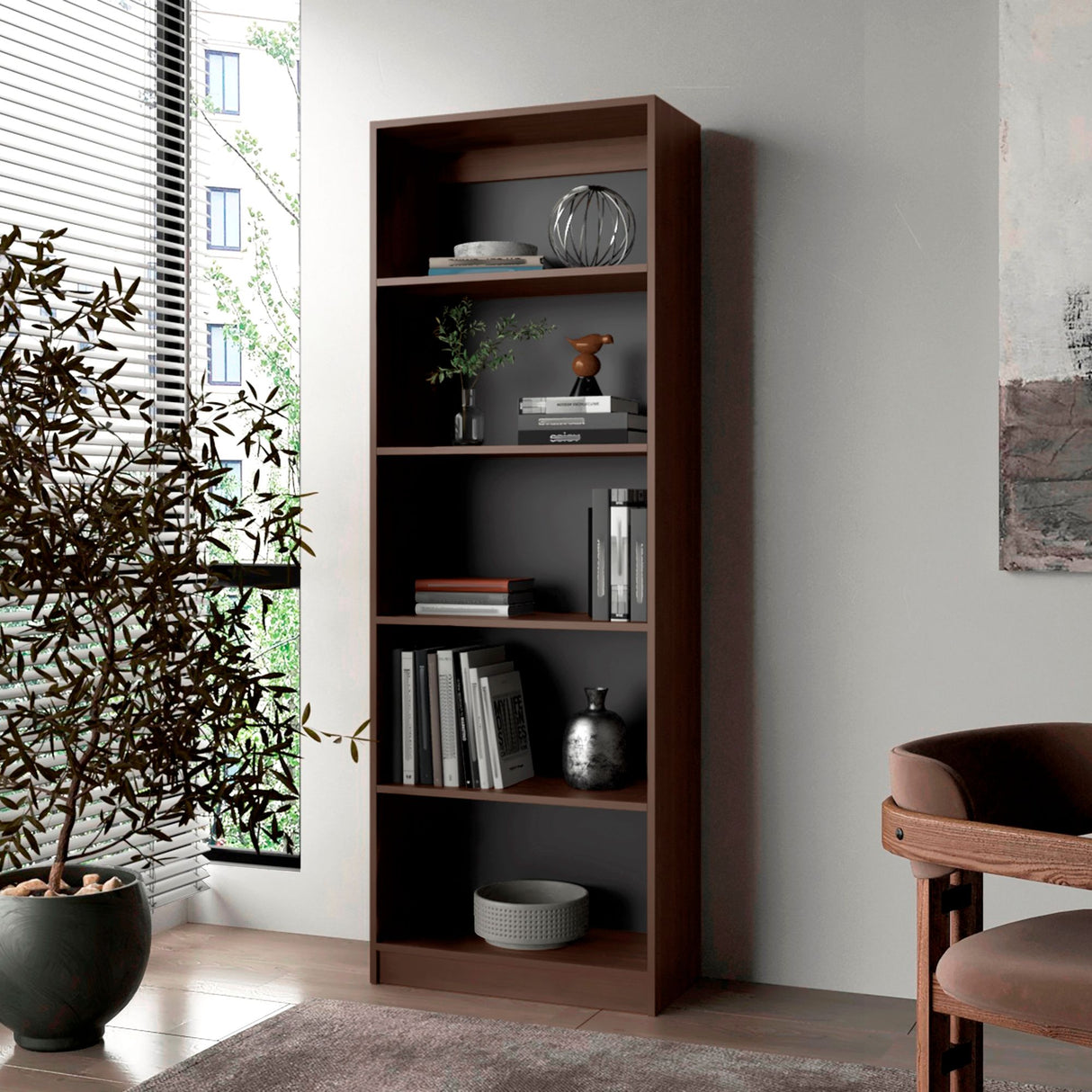 Estantería Home Nogal 62.8x180.6cm Rectangular con Cuatro Entrepaños - BIBLIOTECAS Y ESTANTERIAS | Bylmo
