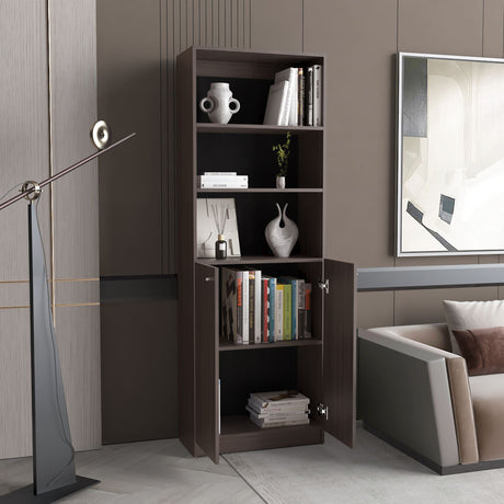 Estantería Home Nogal 62.8x180.6cm Rectangular con Tres Entrepaños y Dos Puertas - BIBLIOTECAS Y ESTANTERIAS | Bylmo