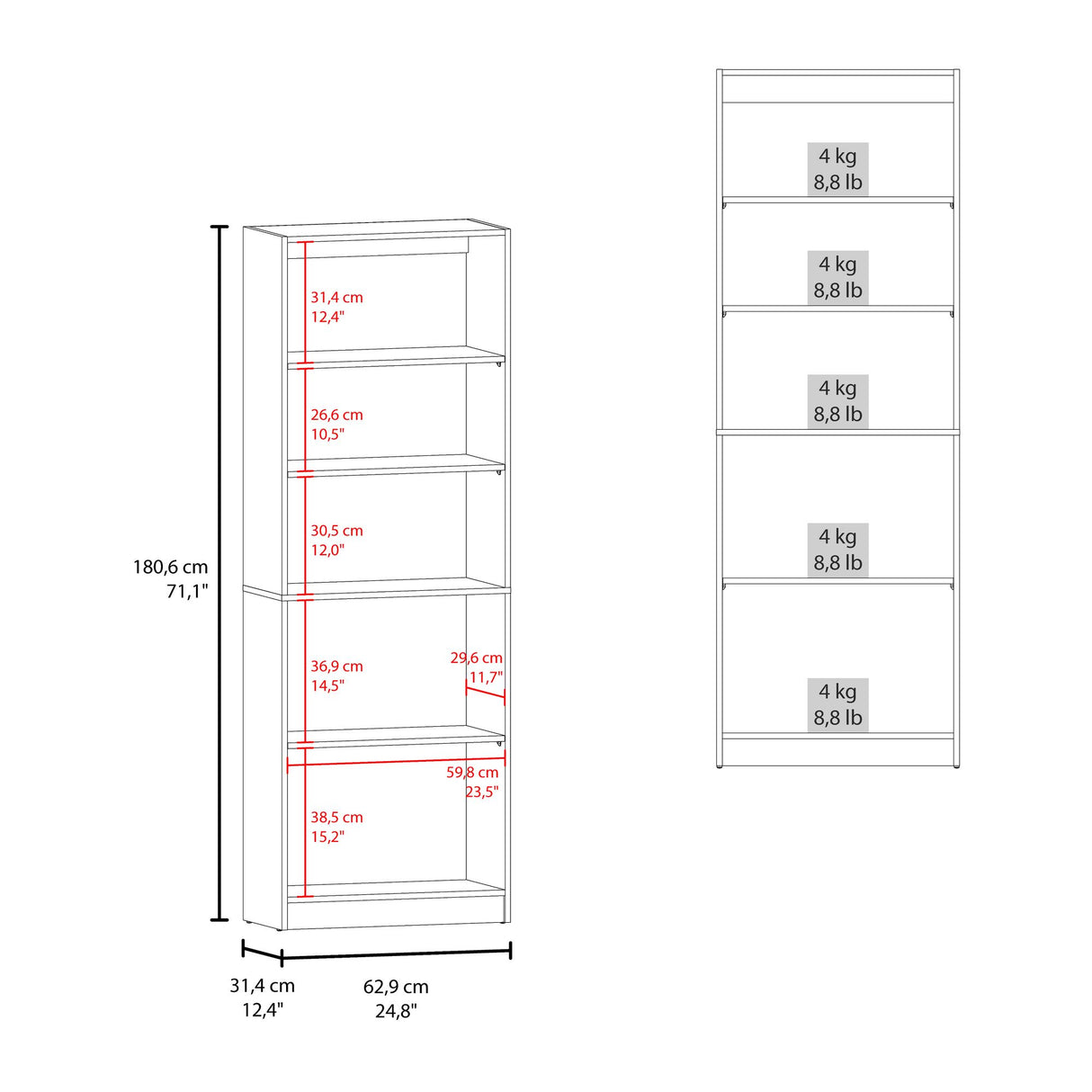 Estantería Home Nogal 62.8x180.6cm Rectangular con Tres Entrepaños y Dos Puertas - BIBLIOTECAS Y ESTANTERIAS | Bylmo