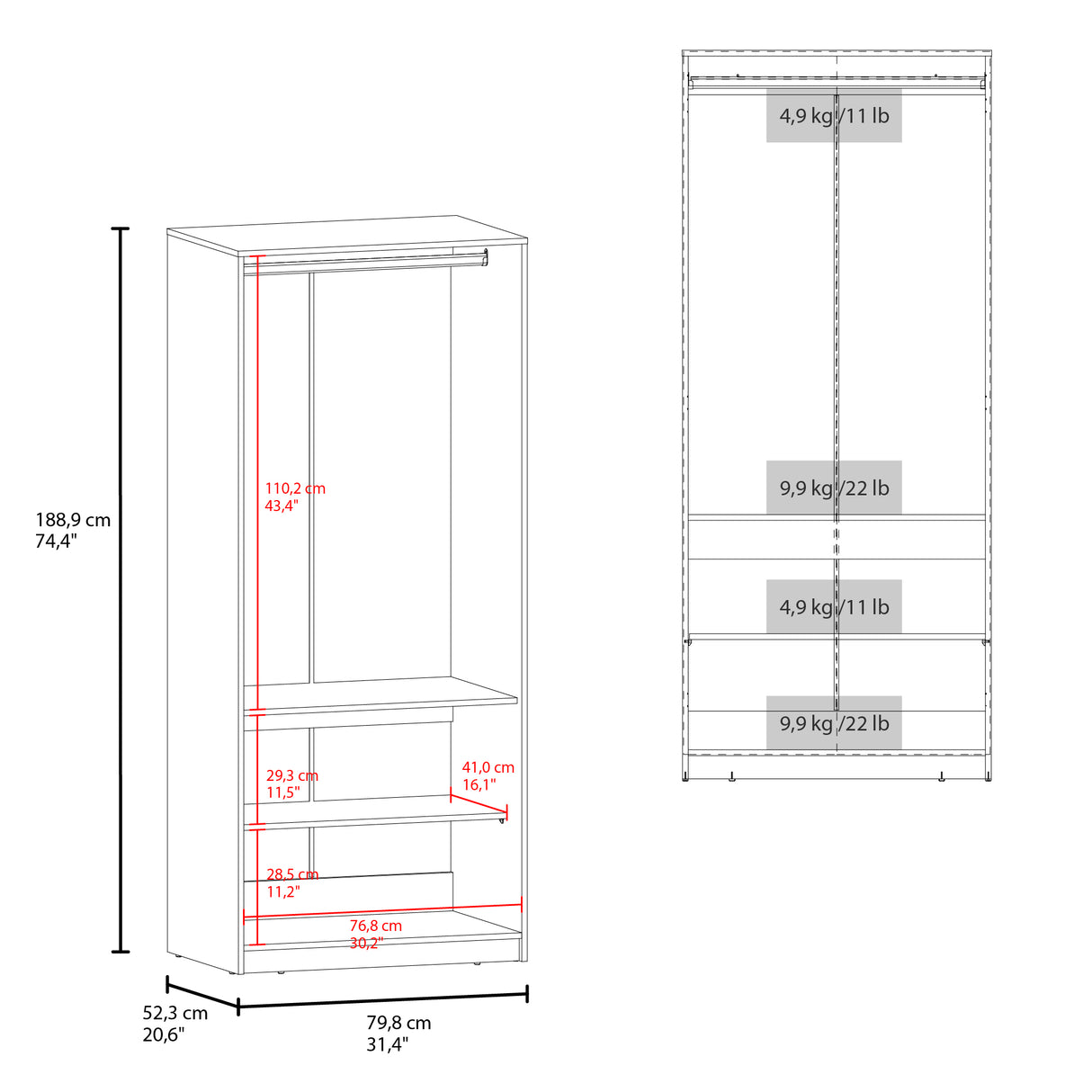 Closet Wenden Wengue 80x189cm con Dos Entrepaños - CLOSETS | Bylmo