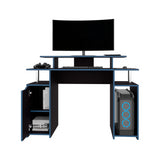 Escritorio Gamer Keria Wengue y Azul 120x88.5cm sin Cajones y con Organizador de Libros - ESCRITORIOS | Bylmo