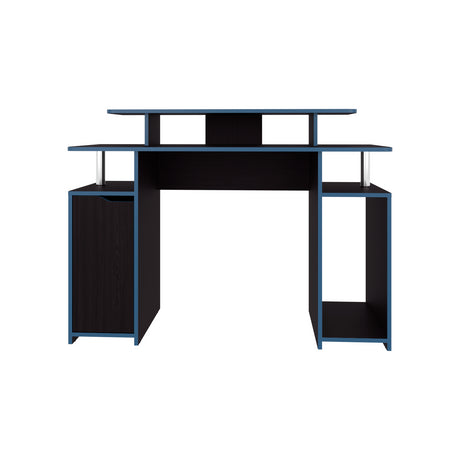 Escritorio Gamer Keria Wengue y Azul 120x88.5cm sin Cajones y con Organizador de Libros - ESCRITORIOS | Bylmo