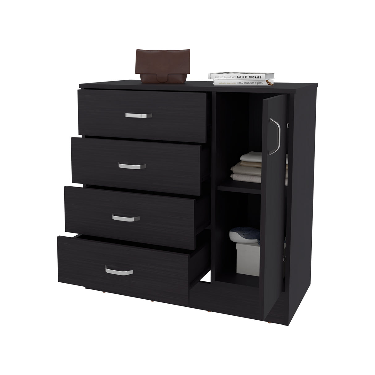 Cómoda Katie Wengue 80x79.5cm de Cuatro Hileras y con Espacio para TV - CAJONERAS Y COMODAS | Bylmo