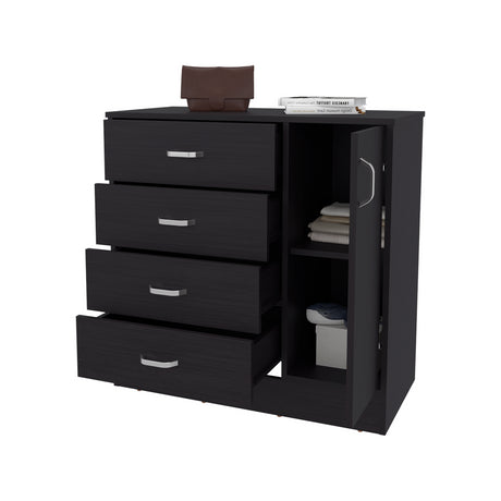 Cómoda Katie Wengue 80x79.5cm de Cuatro Hileras y con Espacio para TV - CAJONERAS Y COMODAS | Bylmo