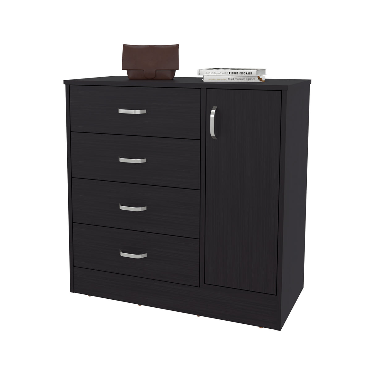 Cómoda Katie Wengue 80x79.5cm de Cuatro Hileras y con Espacio para TV - CAJONERAS Y COMODAS | Bylmo