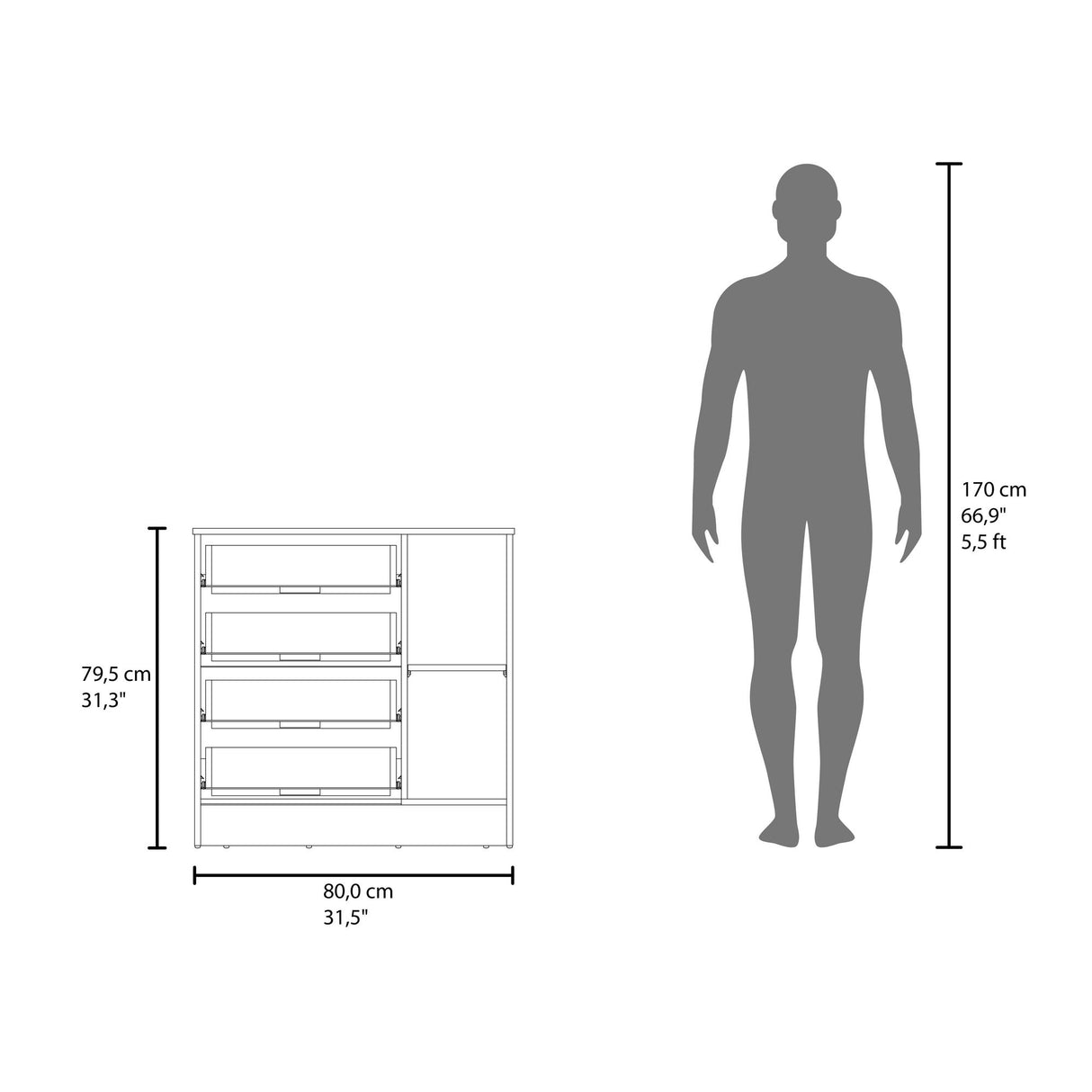 Cómoda Katie Wengue 80x79.5cm de Cuatro Hileras y con Espacio para TV - CAJONERAS Y COMODAS | Bylmo
