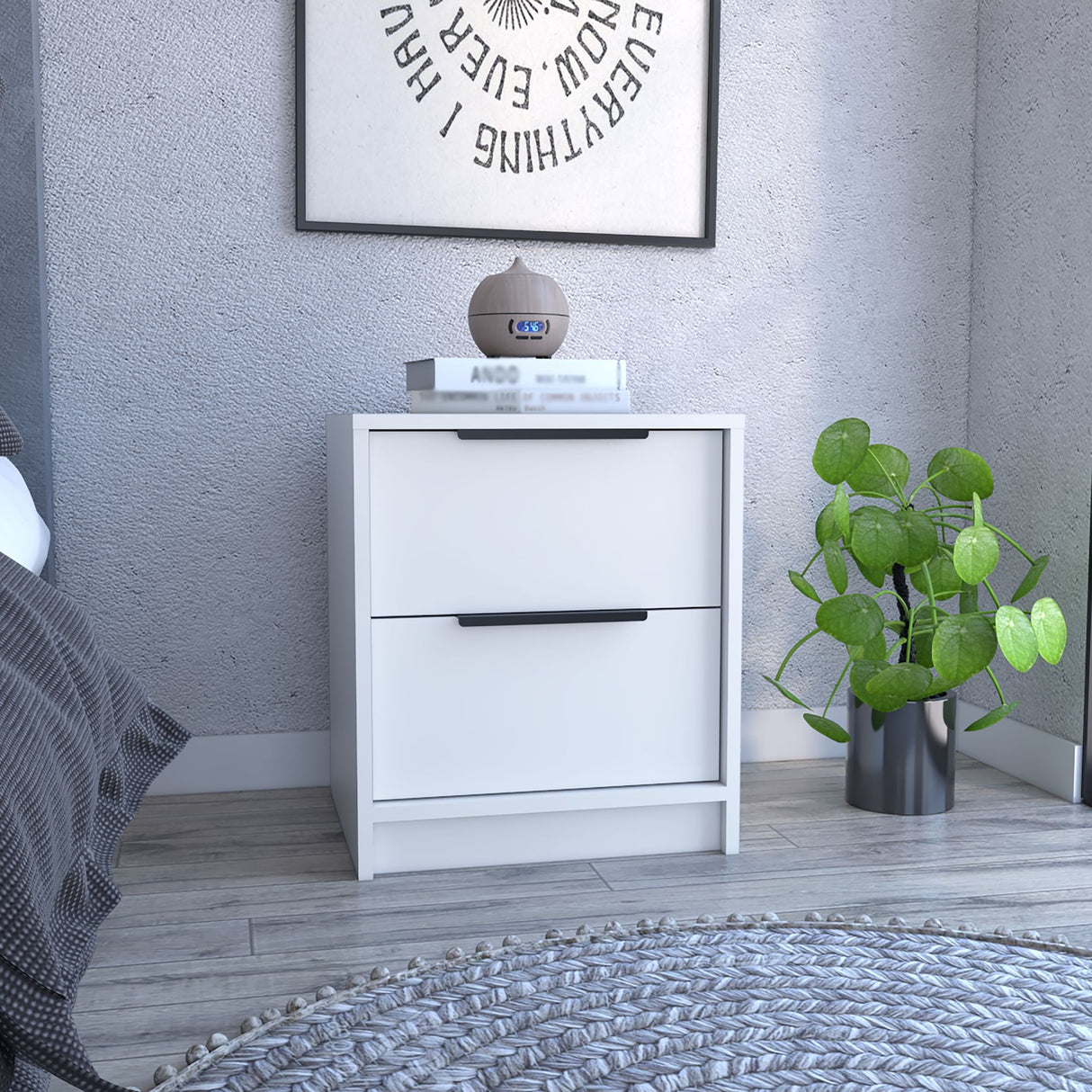 Mesa de Noche Kaia Blanco 41x48cm con Dos Cajones - MESAS DE NOCHE | Bylmo