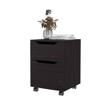 Mesa de Noche Ethan Wengue 42x57.6cm con Dos Cajones y con Ruedas - MESAS DE NOCHE | Bylmo