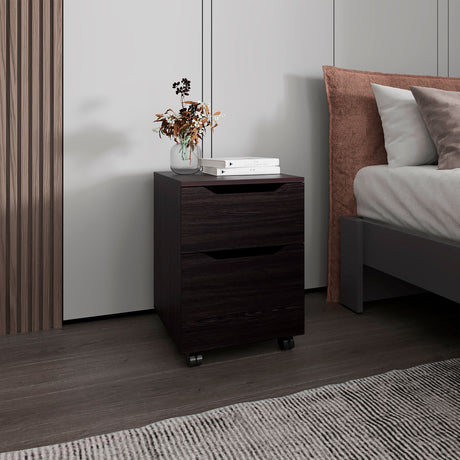 Mesa de Noche Ethan Wengue 42x57.6cm con Dos Cajones y con Ruedas - MESAS DE NOCHE | Bylmo