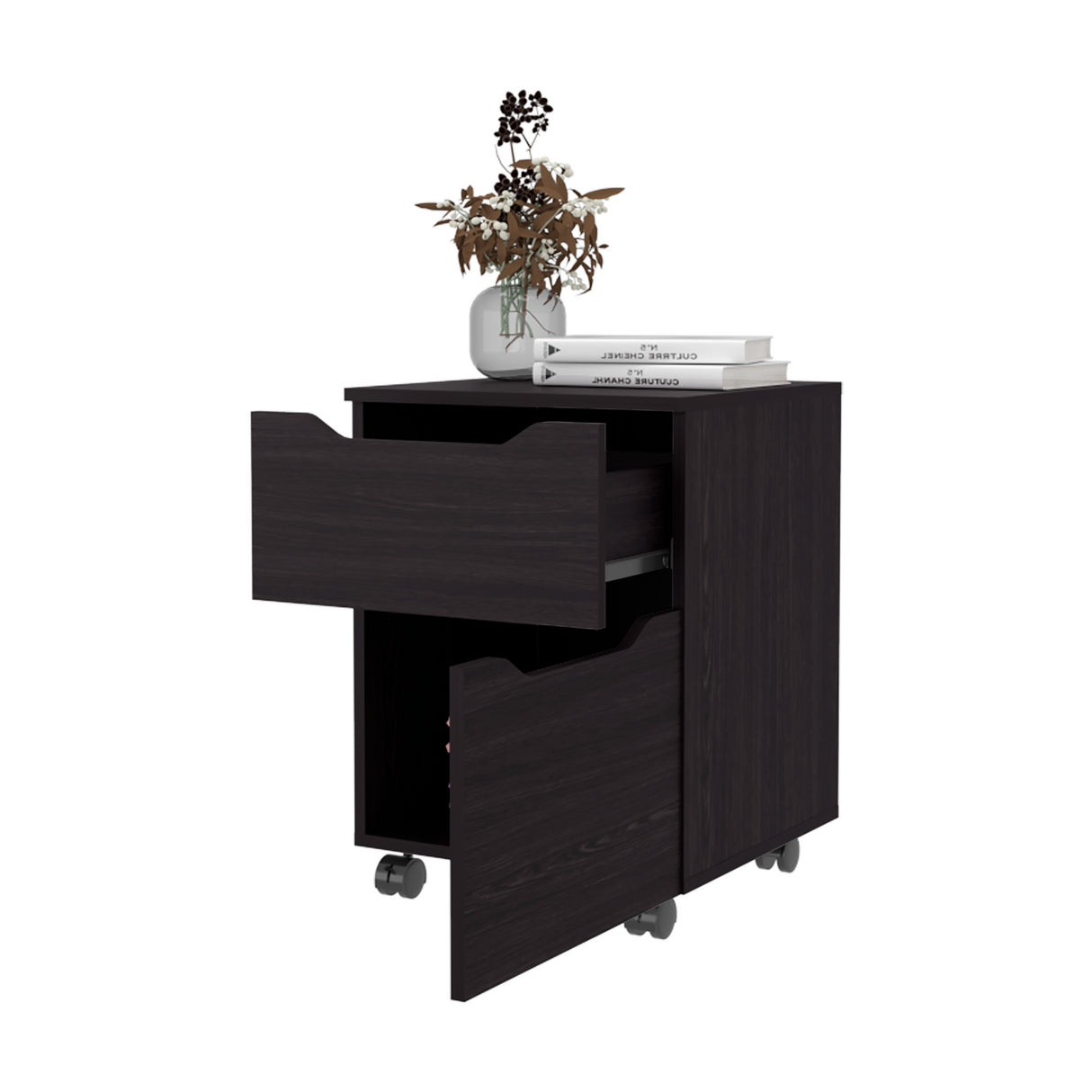 Mesa de Noche Ethan Wengue 42x57.6cm con Dos Cajones y con Ruedas - MESAS DE NOCHE | Bylmo