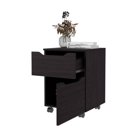 Mesa de Noche Ethan Wengue 42x57.6cm con Dos Cajones y con Ruedas - MESAS DE NOCHE | Bylmo