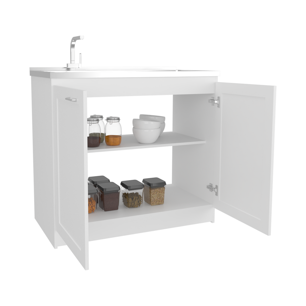 Mueble Inferior de Cocina Zurich Blanco 98.5x88.6cm con Mesón de Acero Inoxidable con Pozuelo y sin Estufa - MUEBLES INFERIORES DE COCINA | Bylmo