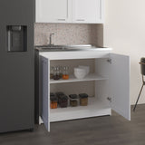 Mueble Inferior de Cocina Zurich Blanco 98.5x88.6cm con Mesón de Acero Inoxidable con Pozuelo y sin Estufa - MUEBLES INFERIORES DE COCINA | Bylmo