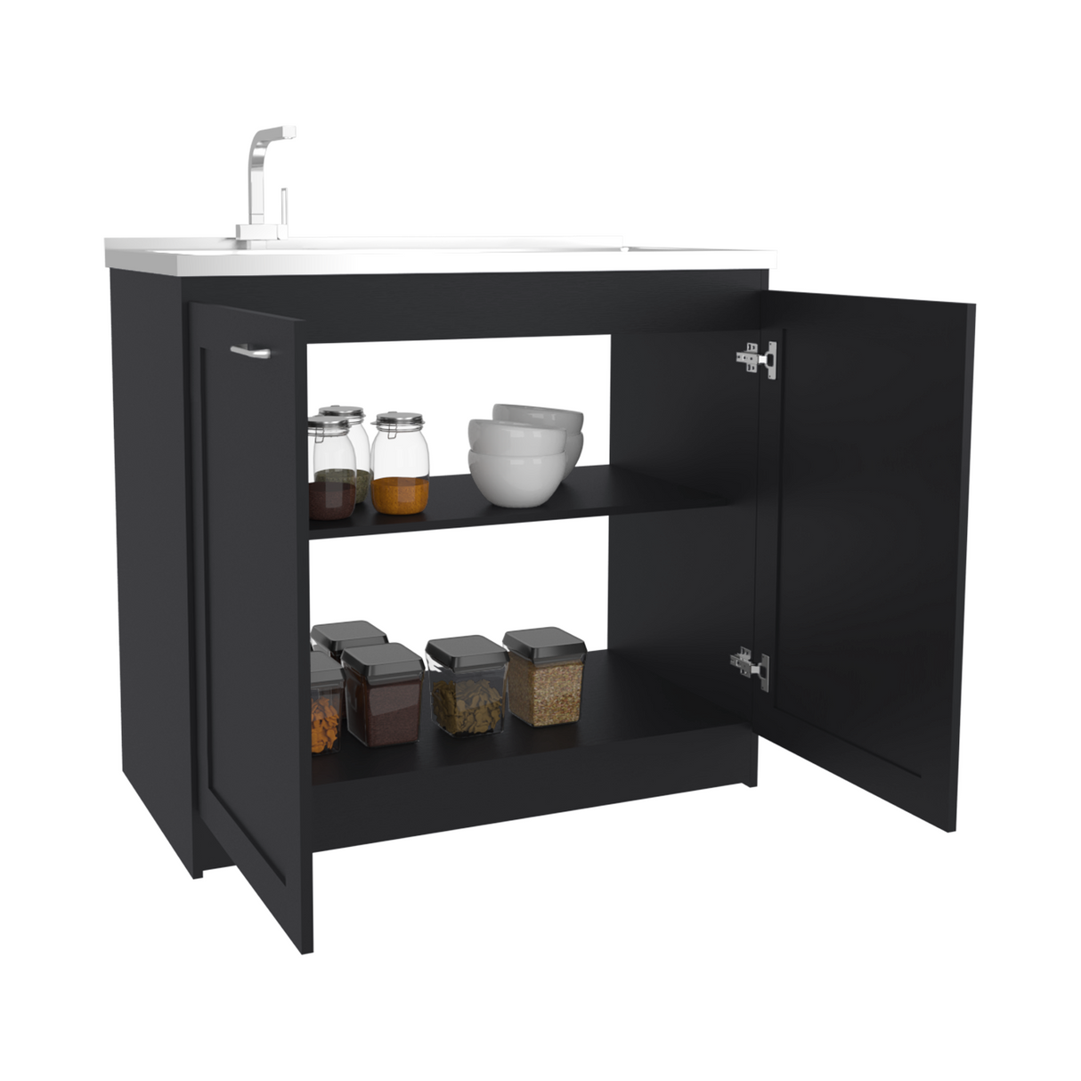 Mueble Inferior de Cocina Zurich Wengue 98.5x88.6cm con Mesón de Acero Inoxidable con Pozuelo y sin Estufa - MUEBLES INFERIORES DE COCINA | Bylmo