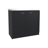 Mueble Inferior de Cocina Zurich Wengue 98.5x88.6cm con Mesón de Acero Inoxidable con Pozuelo y sin Estufa - MUEBLES INFERIORES DE COCINA | Bylmo