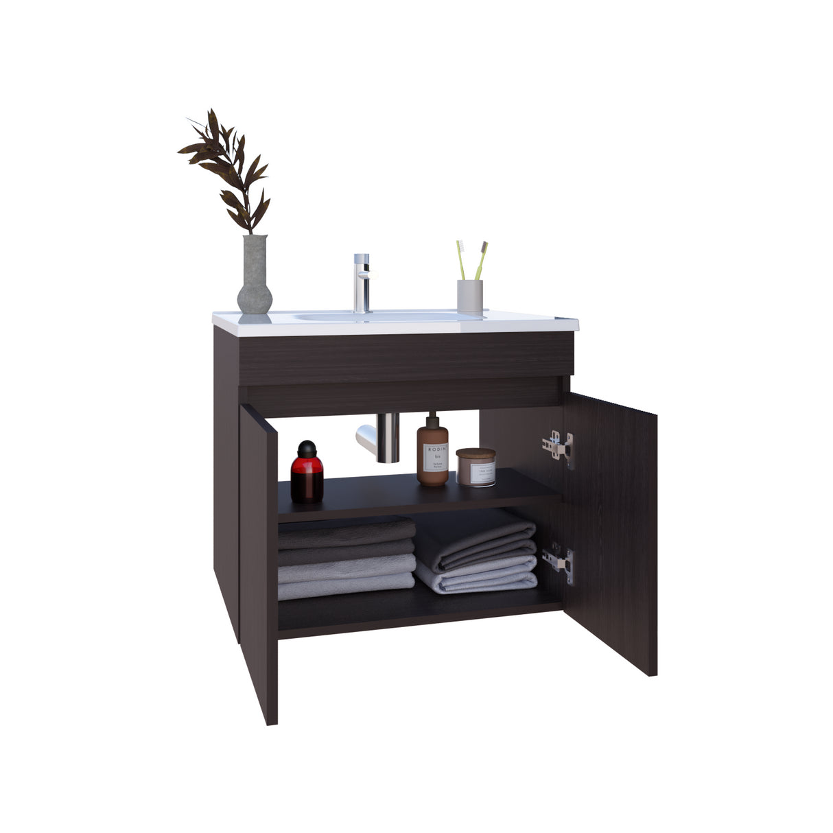 Mueble para Lavamanos Indivudual Chaux Wengue 59x50cm Flotante con Lavamanos de Sobreponer con Dos Puertas - MUEBLES PARA LAVAMANOS | Bylmo