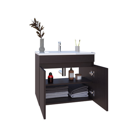 Mueble para Lavamanos Indivudual Chaux Wengue 59x50cm Flotante con Lavamanos de Sobreponer con Dos Puertas - MUEBLES PARA LAVAMANOS | Bylmo