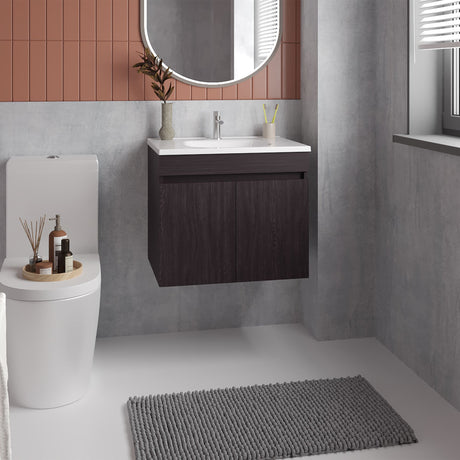 Mueble para Lavamanos Indivudual Chaux Wengue 59x50cm Flotante con Lavamanos de Sobreponer con Dos Puertas - MUEBLES PARA LAVAMANOS | Bylmo